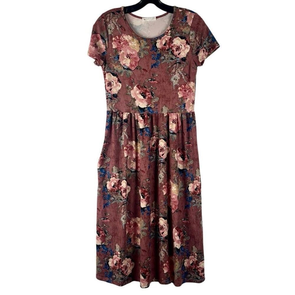 Reb & J. Floral Cinch Waist Soft Fabric Midi Short Sleeve Dress